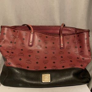 MCM Burgundy Leather Tote Bag